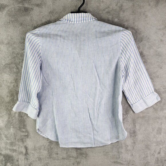 Womens Chicos Striped Shirt Blouse Button Up 100% Linen 3/4 Sleeve Size 1 (S) - Picture 8 of 11